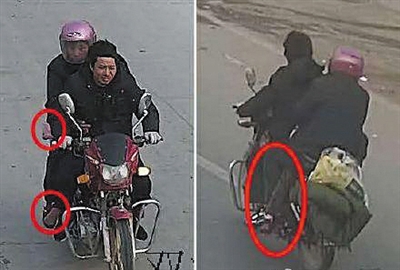 3日下午,安徽太和一女童被两男子骑车抢走。视频截图